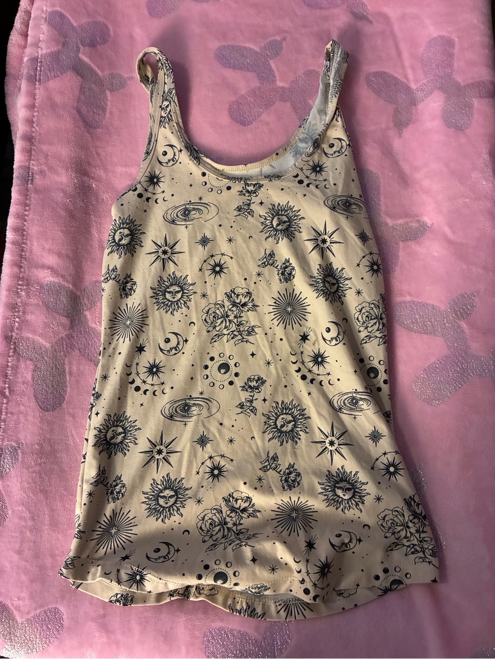 No Boundaries Beige Tank Top with Black Celestial Print